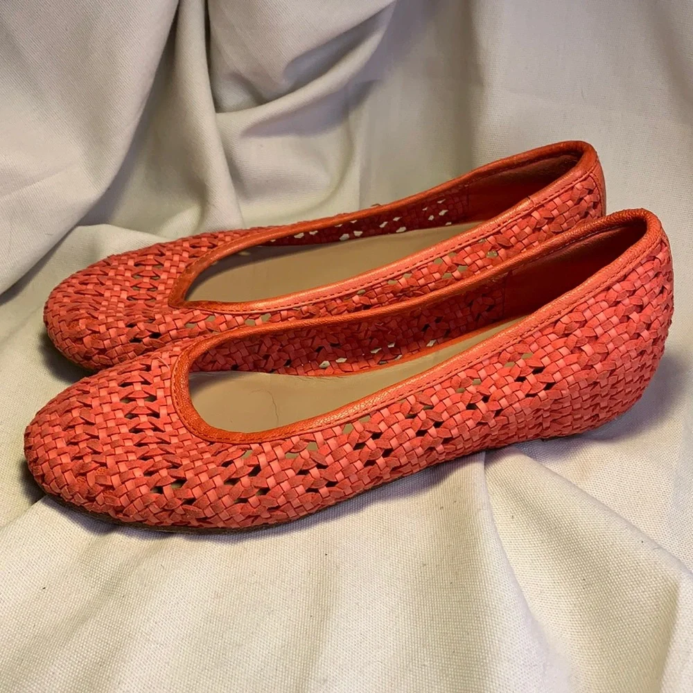 Eileen Fisher leather intarsio woven leather flats